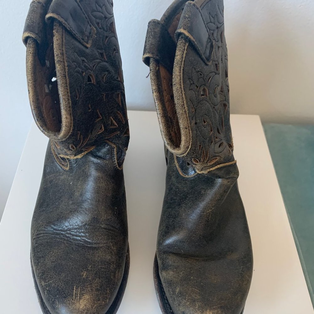 Brown Leather Ankle Boots with Detailing, Sz 37.5